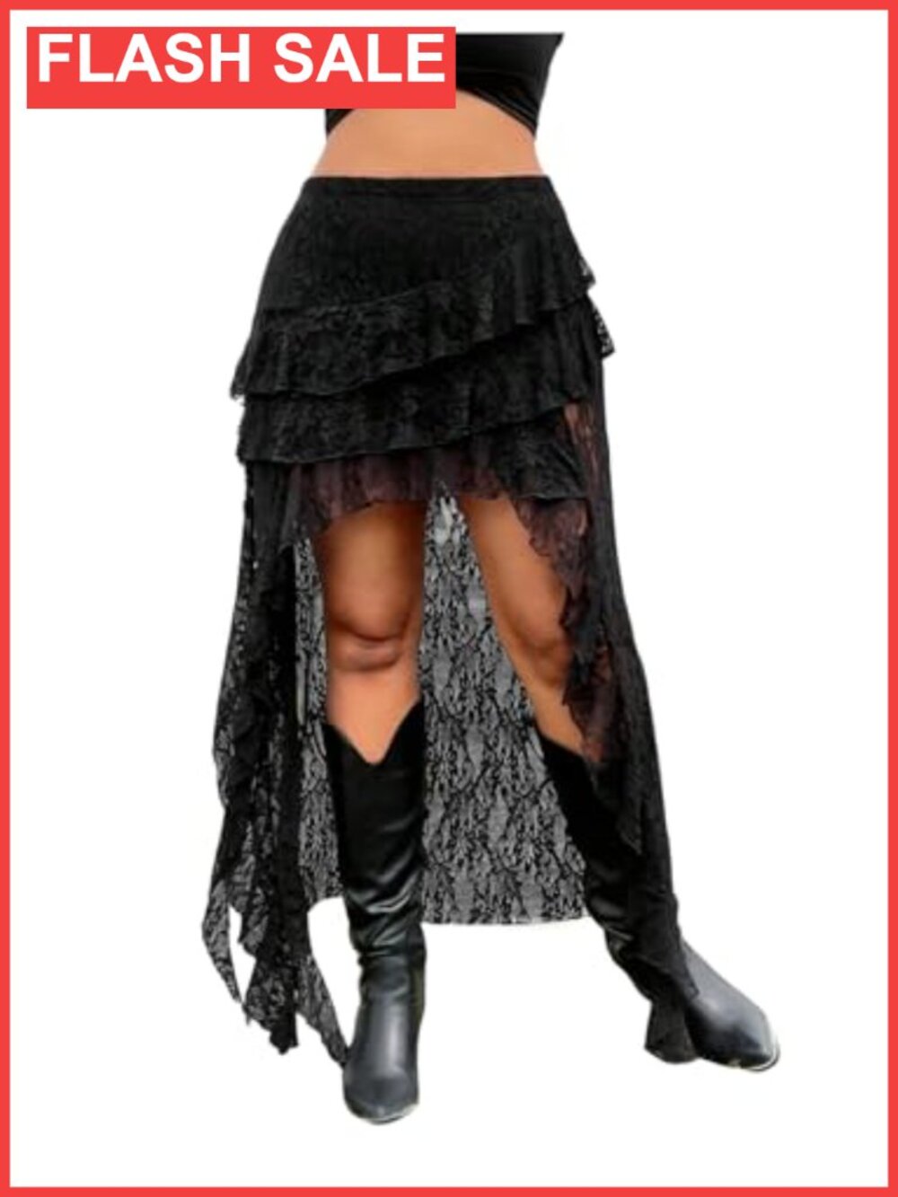 Plus Size Lace A-Line High Low Ruffle Skirt